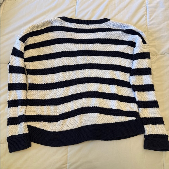 Ralph Lauren Striped V-Neck Sweater - Navy and White 100% cotton size large - Picture 2 of 5